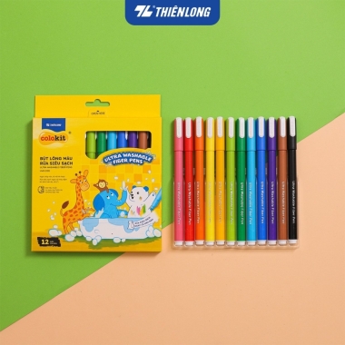 Bút lông 12/24 màu rửa siêu sạch - Ultra Washable Fiber Pen Thiên Long Colokit