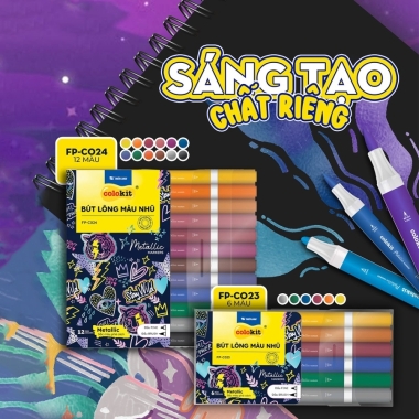 Bút lông 6/12 màu nhũ Fiber Pen Metallic Thiên Long Colokit - Màu nhũ lấp lánh, vẽ được trên giấy đen