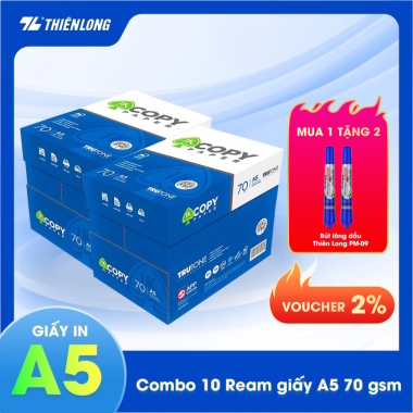 Combo 10 Ream giấy A5 70 gsm IK Copy (500 tờ) - Hàng nhập khẩu Indonesia